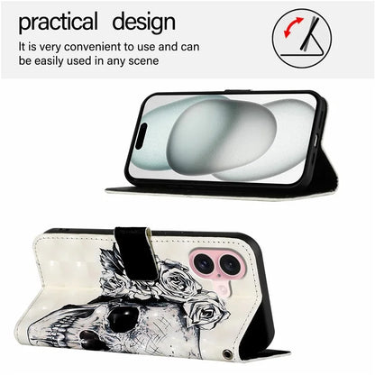YB Pattern Printing Leather Series-2 For iPhone 16 Case Stand View Wallet Phone Cover