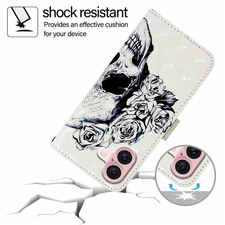 YB Pattern Printing Leather Series-2 For iPhone 16 Case Stand View Wallet Phone Cover