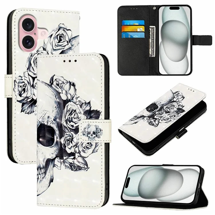 YB Pattern Printing Leather Series-2 For iPhone 16 Case Stand View Wallet Phone Cover