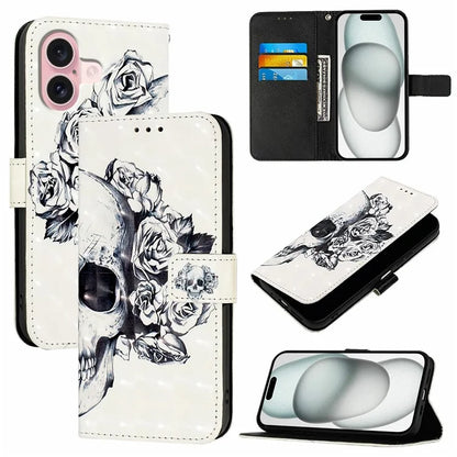 YB Pattern Printing Leather Series-2 For iPhone 16 Case Stand View Wallet Phone Cover