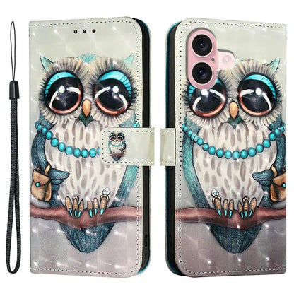 YB Pattern Printing Leather Series-2 For iPhone 16 Case Stand View Wallet Phone Cover
