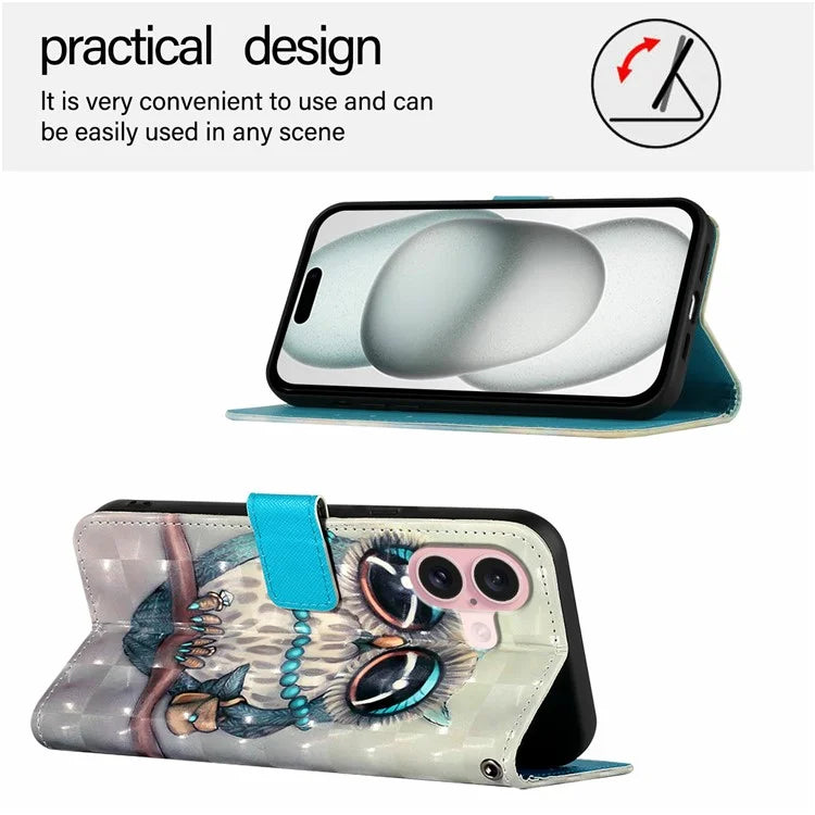 YB Pattern Printing Leather Series-2 For iPhone 16 Case Stand View Wallet Phone Cover
