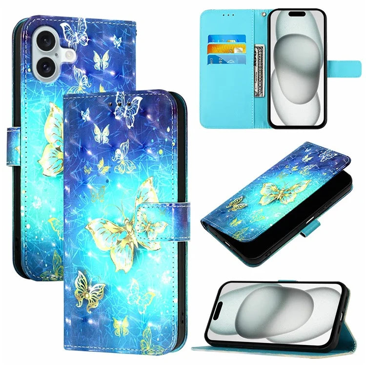 YB Pattern Printing Leather Series-2 For iPhone 16 Plus Case Stand View Wallet Phone Cover