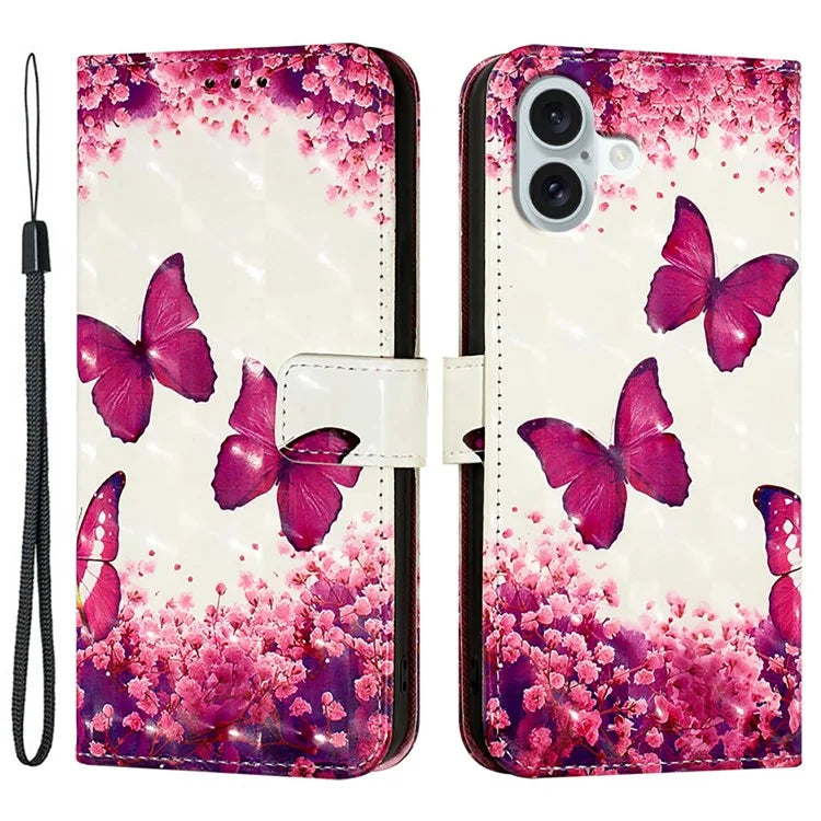 YB Pattern Printing Leather Series-2 For iPhone 16 Plus Case Stand View Wallet Phone Cover