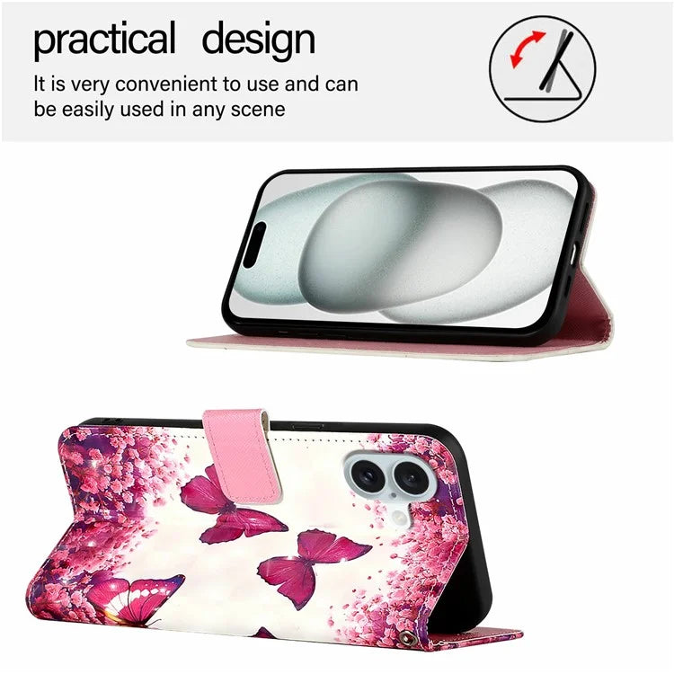 YB Pattern Printing Leather Series-2 For iPhone 16 Plus Case Stand View Wallet Phone Cover