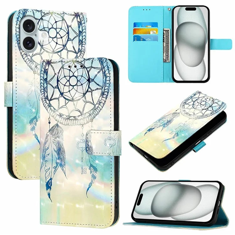 YB Pattern Printing Leather Series-2 For iPhone 16 Plus Case Stand View Wallet Phone Cover