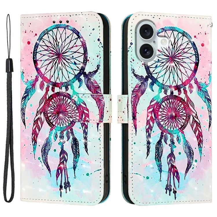 YB Pattern Printing Leather Series-2 For iPhone 16 Plus Case Stand View Wallet Phone Cover