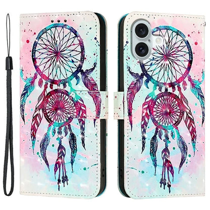 YB Pattern Printing Leather Series-2 For iPhone 16 Plus Case Stand View Wallet Phone Cover