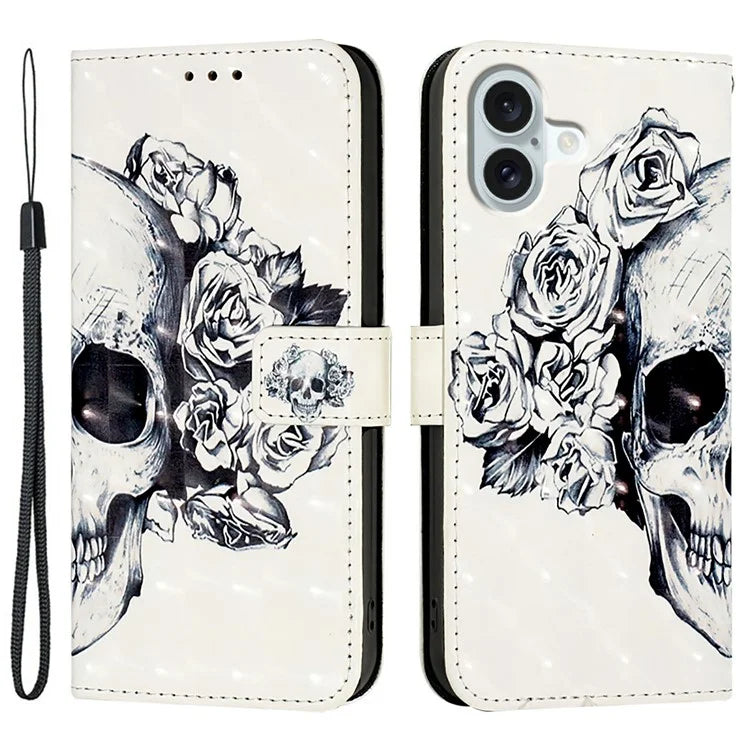 YB Pattern Printing Leather Series-2 For iPhone 16 Plus Case Stand View Wallet Phone Cover