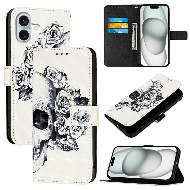 YB Pattern Printing Leather Series-2 For iPhone 16 Plus Case Stand View Wallet Phone Cover