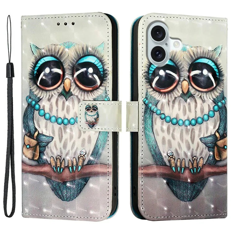 YB Pattern Printing Leather Series-2 For iPhone 16 Plus Case Stand View Wallet Phone Cover