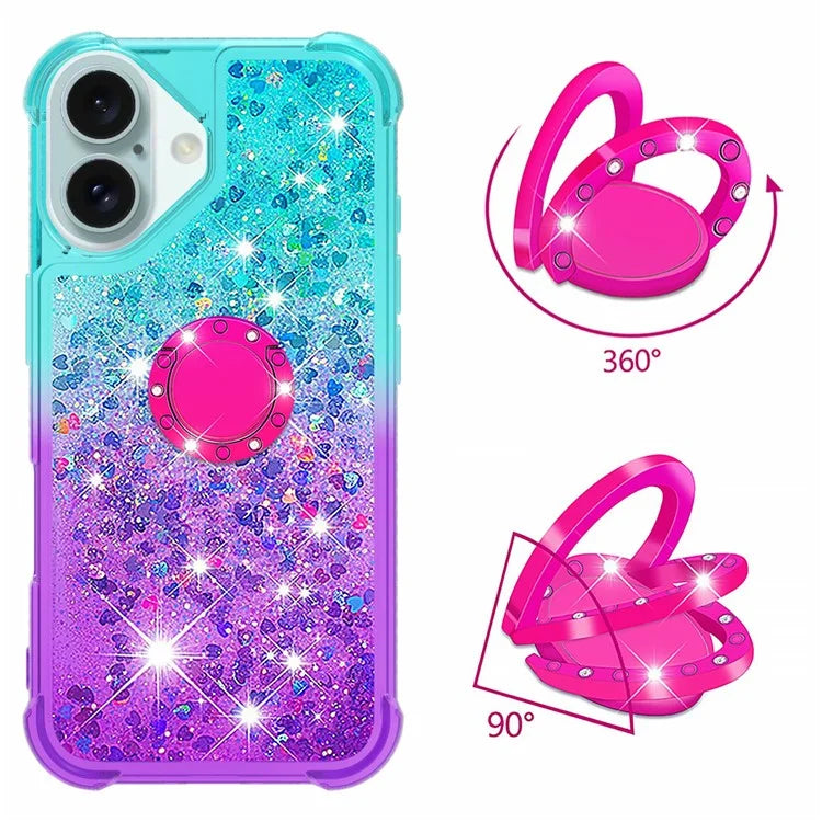 YB Quicksand Series-8 for iPhone 16 Plus TPU Case Glitter Sequins Gradient Kickstand Cover