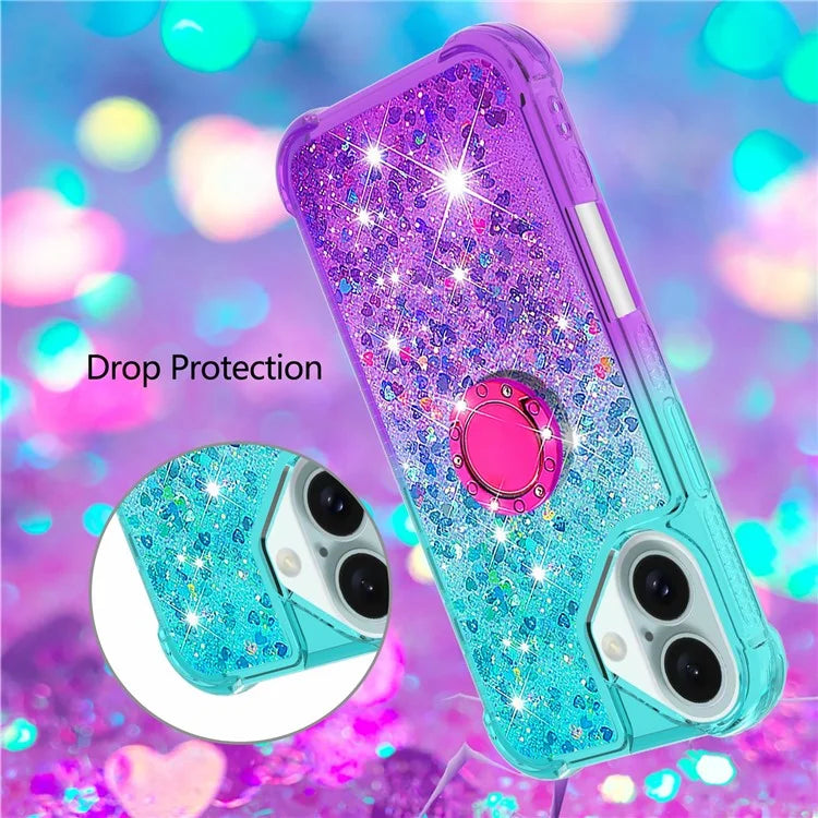 YB Quicksand Series-8 for iPhone 16 Plus TPU Case Glitter Sequins Gradient Kickstand Cover