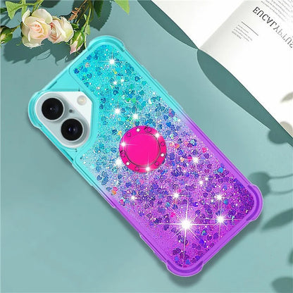 YB Quicksand Series-8 for iPhone 16 Plus TPU Case Glitter Sequins Gradient Kickstand Cover