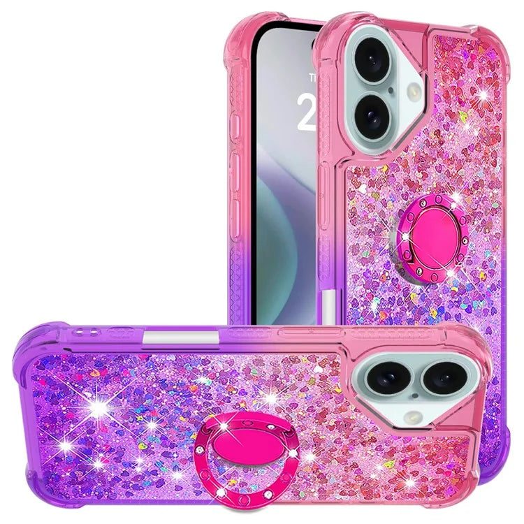 YB Quicksand Series-8 for iPhone 16 Plus TPU Case Glitter Sequins Gradient Kickstand Cover