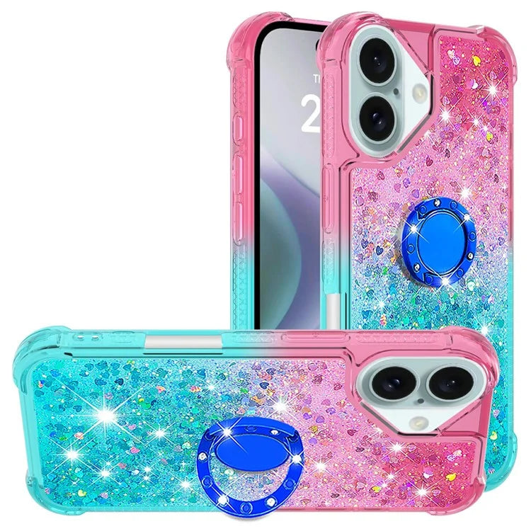 YB Quicksand Series-8 for iPhone 16 Plus TPU Case Glitter Sequins Gradient Kickstand Cover