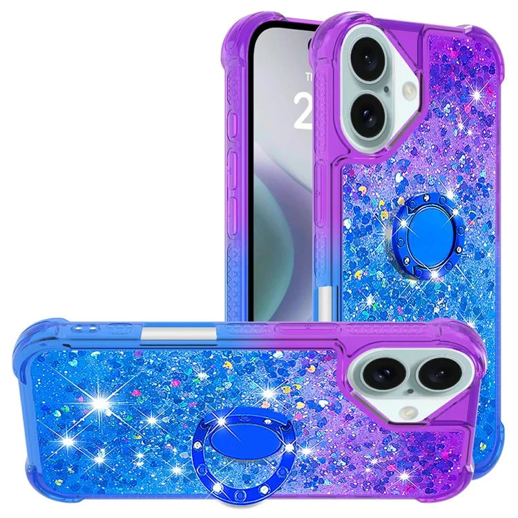 YB Quicksand Series-8 for iPhone 16 Plus TPU Case Glitter Sequins Gradient Kickstand Cover