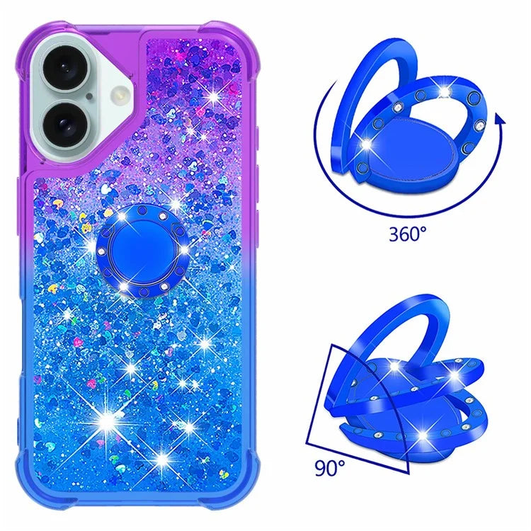 YB Quicksand Series-8 for iPhone 16 Plus TPU Case Glitter Sequins Gradient Kickstand Cover