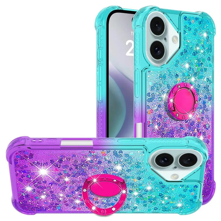 YB Quicksand Series-8 for iPhone 16 TPU Case Glitter Sequins Gradient Kickstand Cover