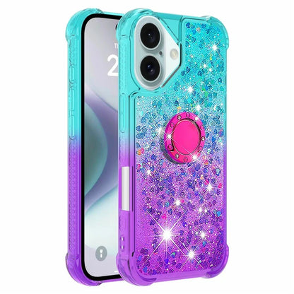 YB Quicksand Series-8 for iPhone 16 TPU Case Glitter Sequins Gradient Kickstand Cover