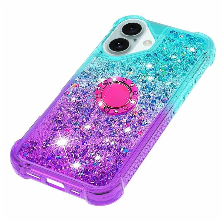 YB Quicksand Series-8 for iPhone 16 TPU Case Glitter Sequins Gradient Kickstand Cover