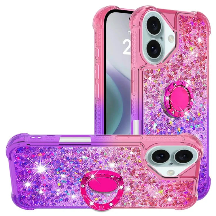 YB Quicksand Series-8 for iPhone 16 TPU Case Glitter Sequins Gradient Kickstand Cover