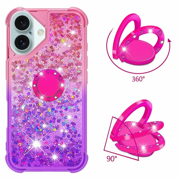 YB Quicksand Series-8 for iPhone 16 TPU Case Glitter Sequins Gradient Kickstand Cover