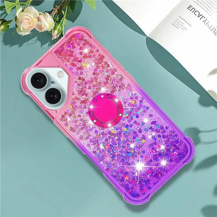 YB Quicksand Series-8 for iPhone 16 TPU Case Glitter Sequins Gradient Kickstand Cover