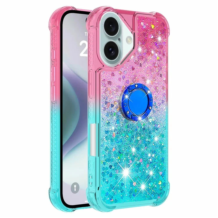 YB Quicksand Series-8 for iPhone 16 TPU Case Glitter Sequins Gradient Kickstand Cover