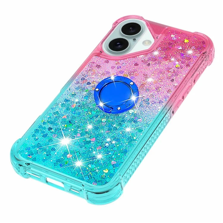 YB Quicksand Series-8 for iPhone 16 TPU Case Glitter Sequins Gradient Kickstand Cover