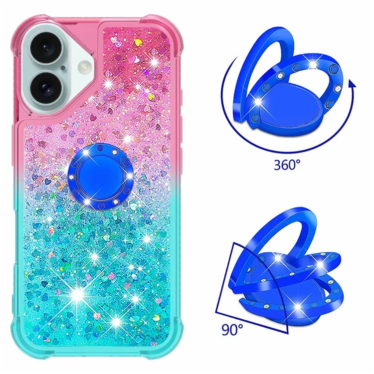 YB Quicksand Series-8 for iPhone 16 TPU Case Glitter Sequins Gradient Kickstand Cover