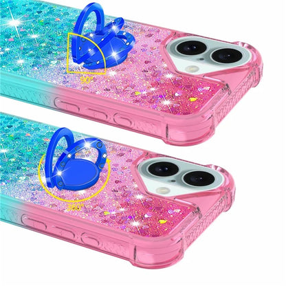 YB Quicksand Series-8 for iPhone 16 TPU Case Glitter Sequins Gradient Kickstand Cover