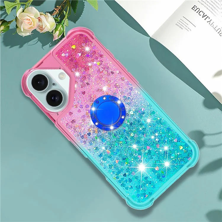 YB Quicksand Series-8 for iPhone 16 TPU Case Glitter Sequins Gradient Kickstand Cover