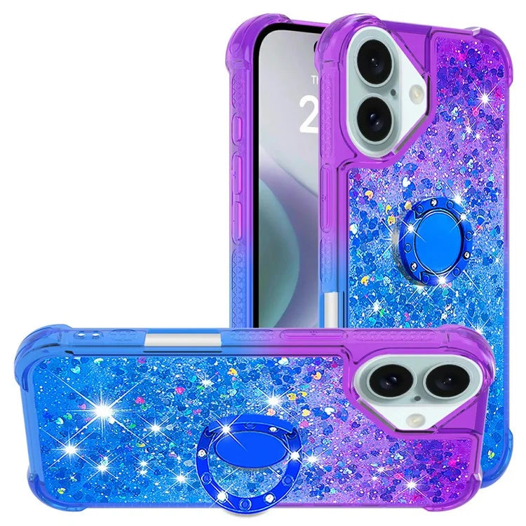 YB Quicksand Series-8 for iPhone 16 TPU Case Glitter Sequins Gradient Kickstand Cover