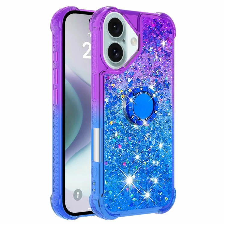YB Quicksand Series-8 for iPhone 16 TPU Case Glitter Sequins Gradient Kickstand Cover