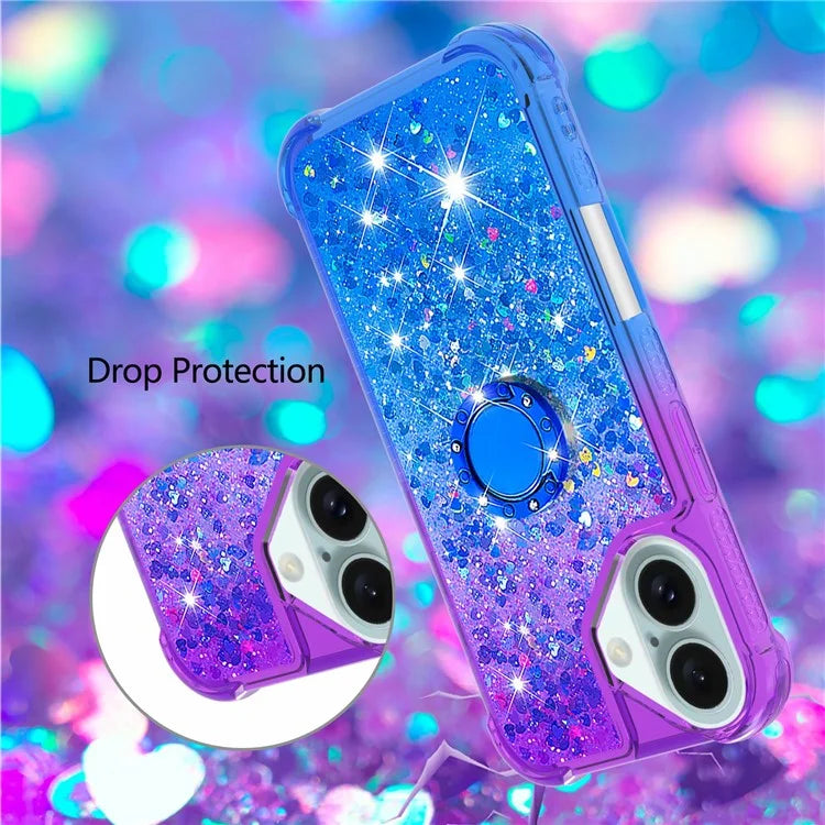 YB Quicksand Series-8 for iPhone 16 TPU Case Glitter Sequins Gradient Kickstand Cover