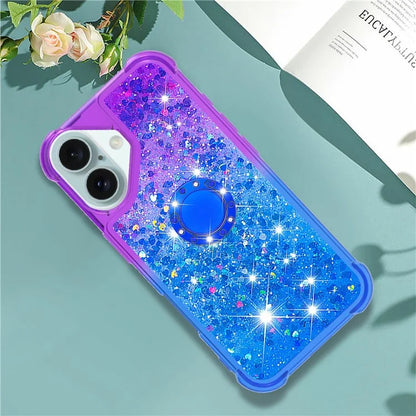 YB Quicksand Series-8 for iPhone 16 TPU Case Glitter Sequins Gradient Kickstand Cover