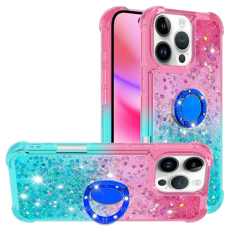 YB Quicksand Series-8 for iPhone 16 Pro Max TPU Case Glitter Sequins Gradient Kickstand Cover