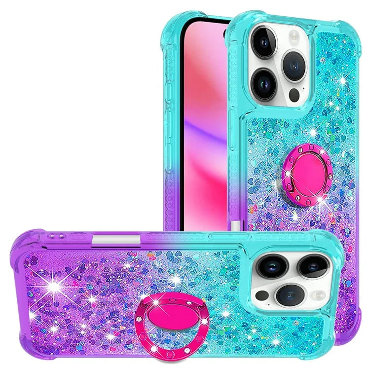 YB Quicksand Series-8 for iPhone 16 Pro TPU Case Glitter Sequins Gradient Kickstand Cover