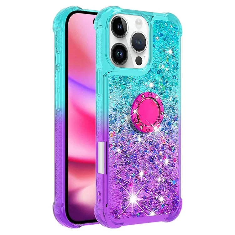 YB Quicksand Series-8 for iPhone 16 Pro TPU Case Glitter Sequins Gradient Kickstand Cover