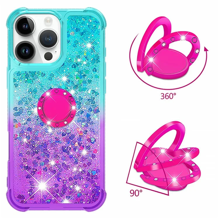 YB Quicksand Series-8 for iPhone 16 Pro TPU Case Glitter Sequins Gradient Kickstand Cover