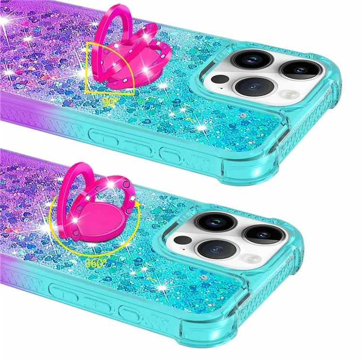 YB Quicksand Series-8 for iPhone 16 Pro TPU Case Glitter Sequins Gradient Kickstand Cover