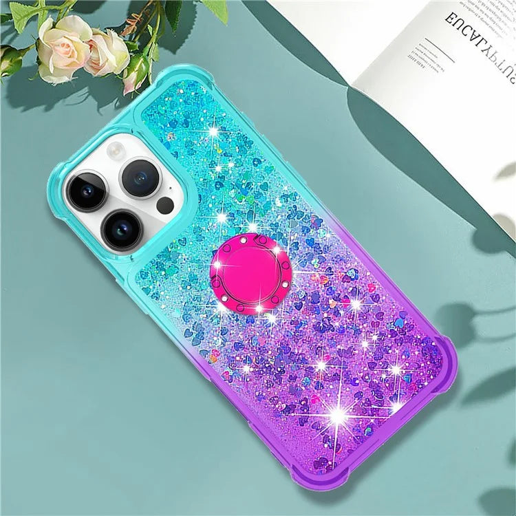 YB Quicksand Series-8 for iPhone 16 Pro TPU Case Glitter Sequins Gradient Kickstand Cover
