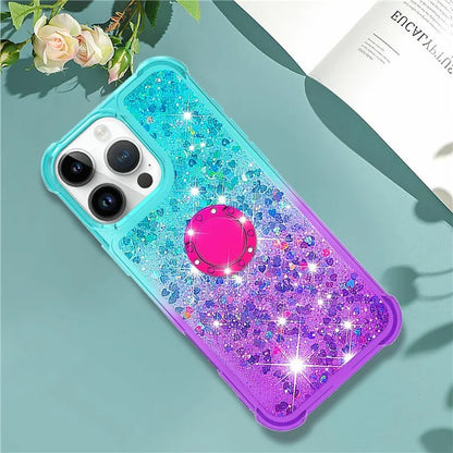 YB Quicksand Series-8 for iPhone 16 Pro TPU Case Glitter Sequins Gradient Kickstand Cover