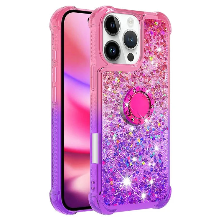 YB Quicksand Series-8 for iPhone 16 Pro TPU Case Glitter Sequins Gradient Kickstand Cover