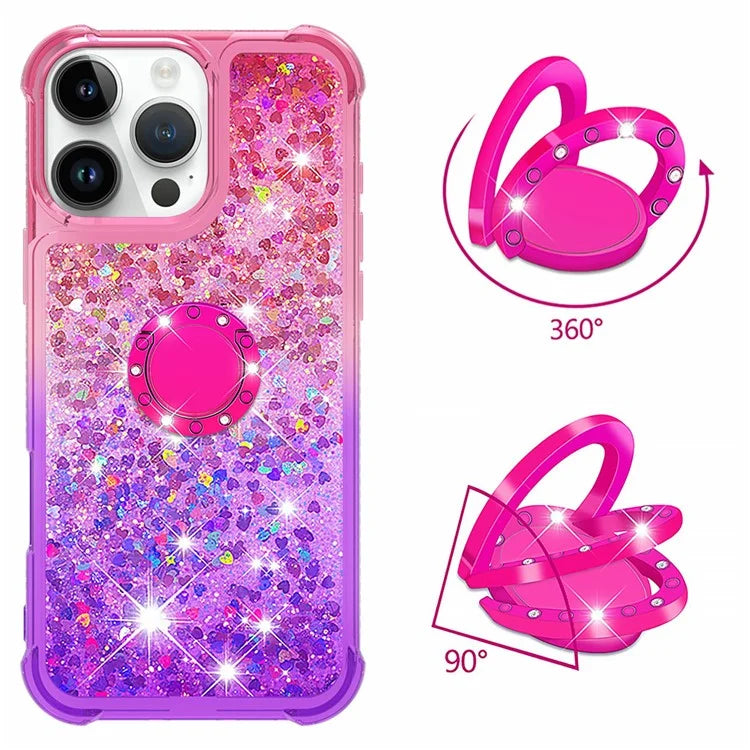 YB Quicksand Series-8 for iPhone 16 Pro TPU Case Glitter Sequins Gradient Kickstand Cover