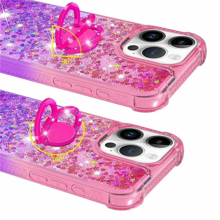 YB Quicksand Series-8 for iPhone 16 Pro TPU Case Glitter Sequins Gradient Kickstand Cover