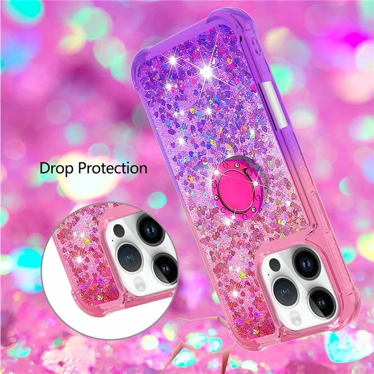 YB Quicksand Series-8 for iPhone 16 Pro TPU Case Glitter Sequins Gradient Kickstand Cover