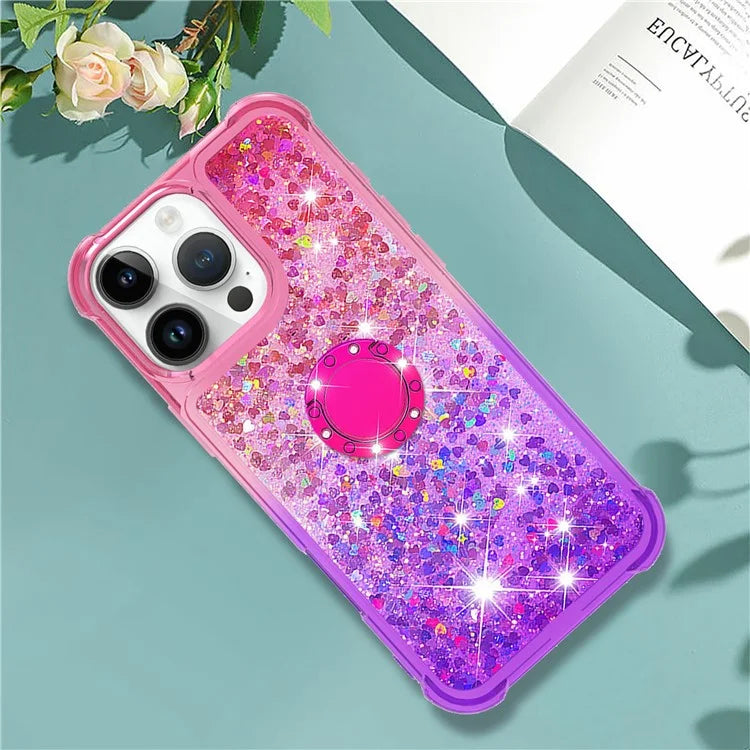 YB Quicksand Series-8 for iPhone 16 Pro TPU Case Glitter Sequins Gradient Kickstand Cover