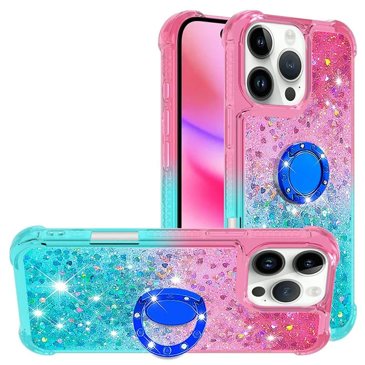 YB Quicksand Series-8 for iPhone 16 Pro TPU Case Glitter Sequins Gradient Kickstand Cover